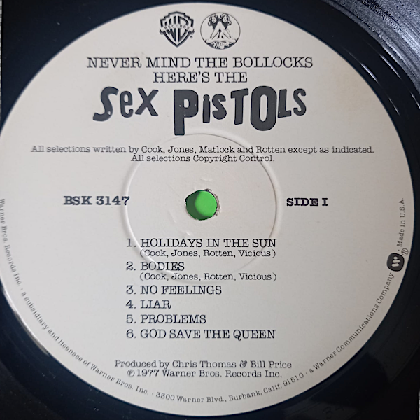 Mispress Never Mind The Bollocks, Here's The Sex Pistols (Warner Brothers BSK 3147)